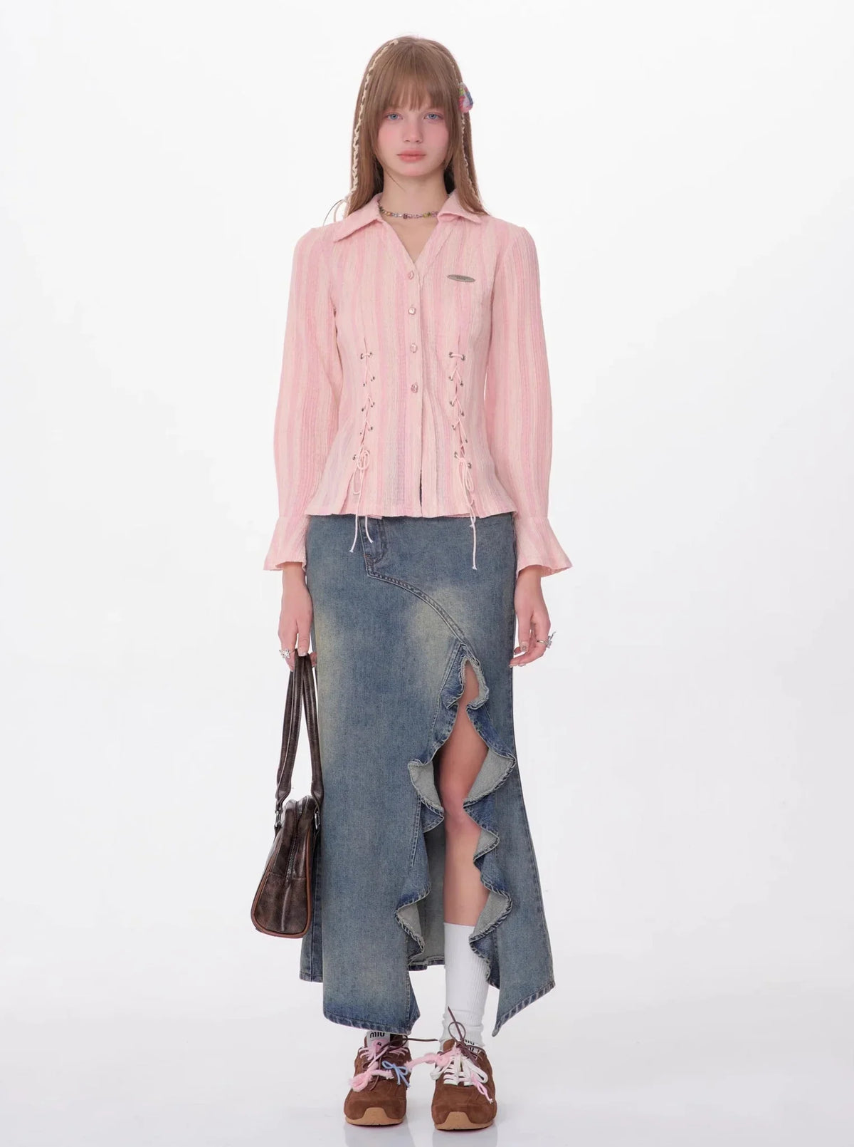 Texture Slim Tie Long Sleeve Shirt