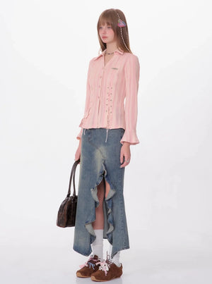 Texture Slim Tie Long Sleeve Shirt