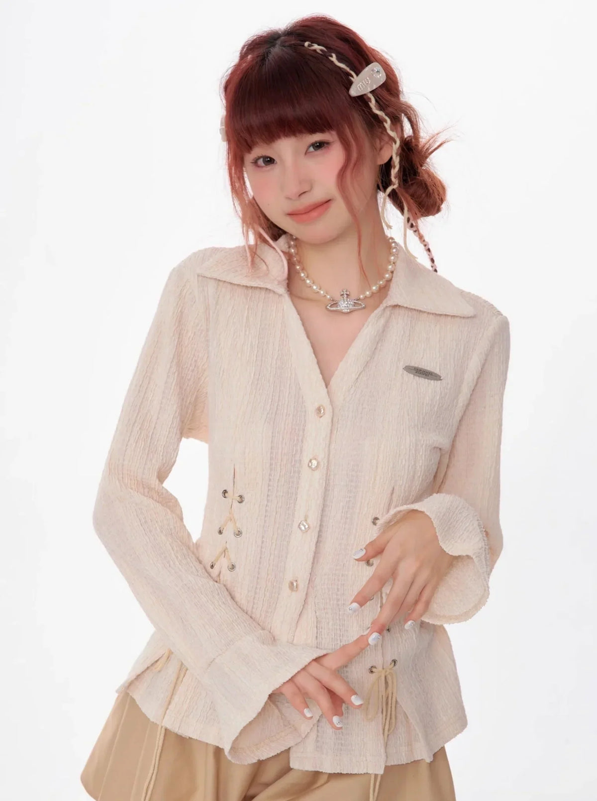 Texture Slim Tie Long Sleeve Shirt