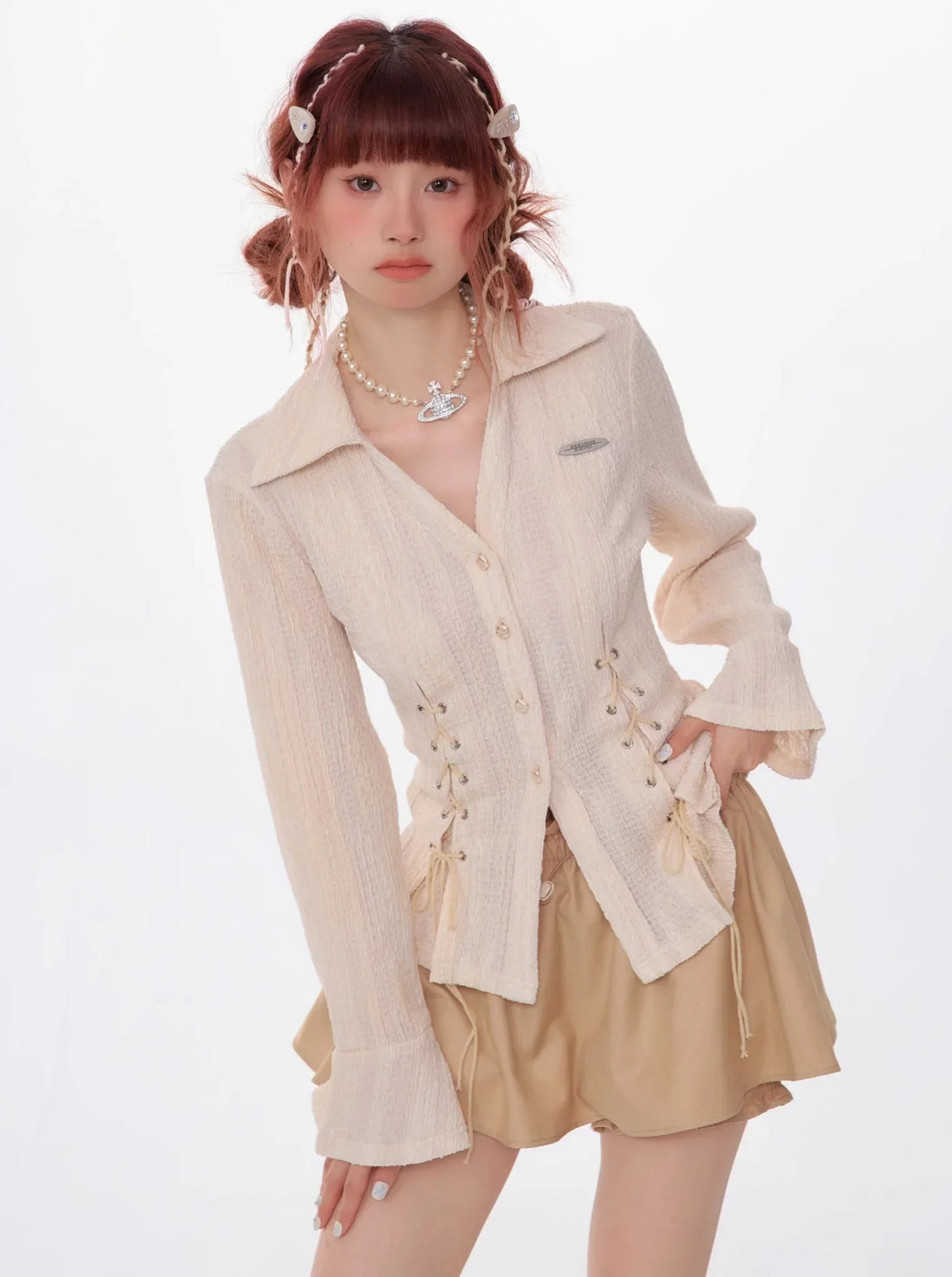 Texture Slim Tie Long Sleeve Shirt