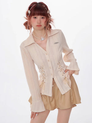 Texture Slim Tie Long Sleeve Shirt