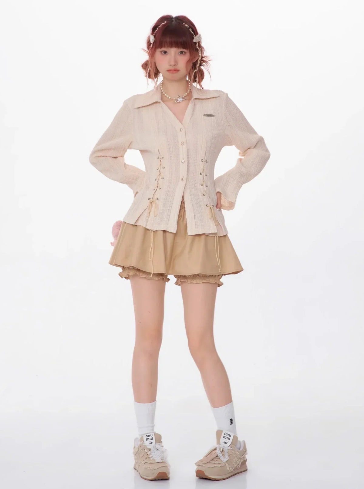 Texture Slim Tie Long Sleeve Shirt