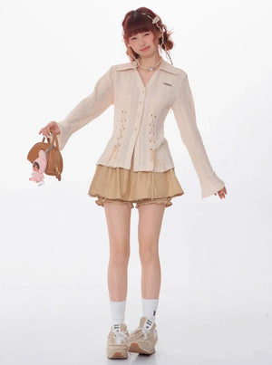 Texture Slim Tie Long Sleeve Shirt