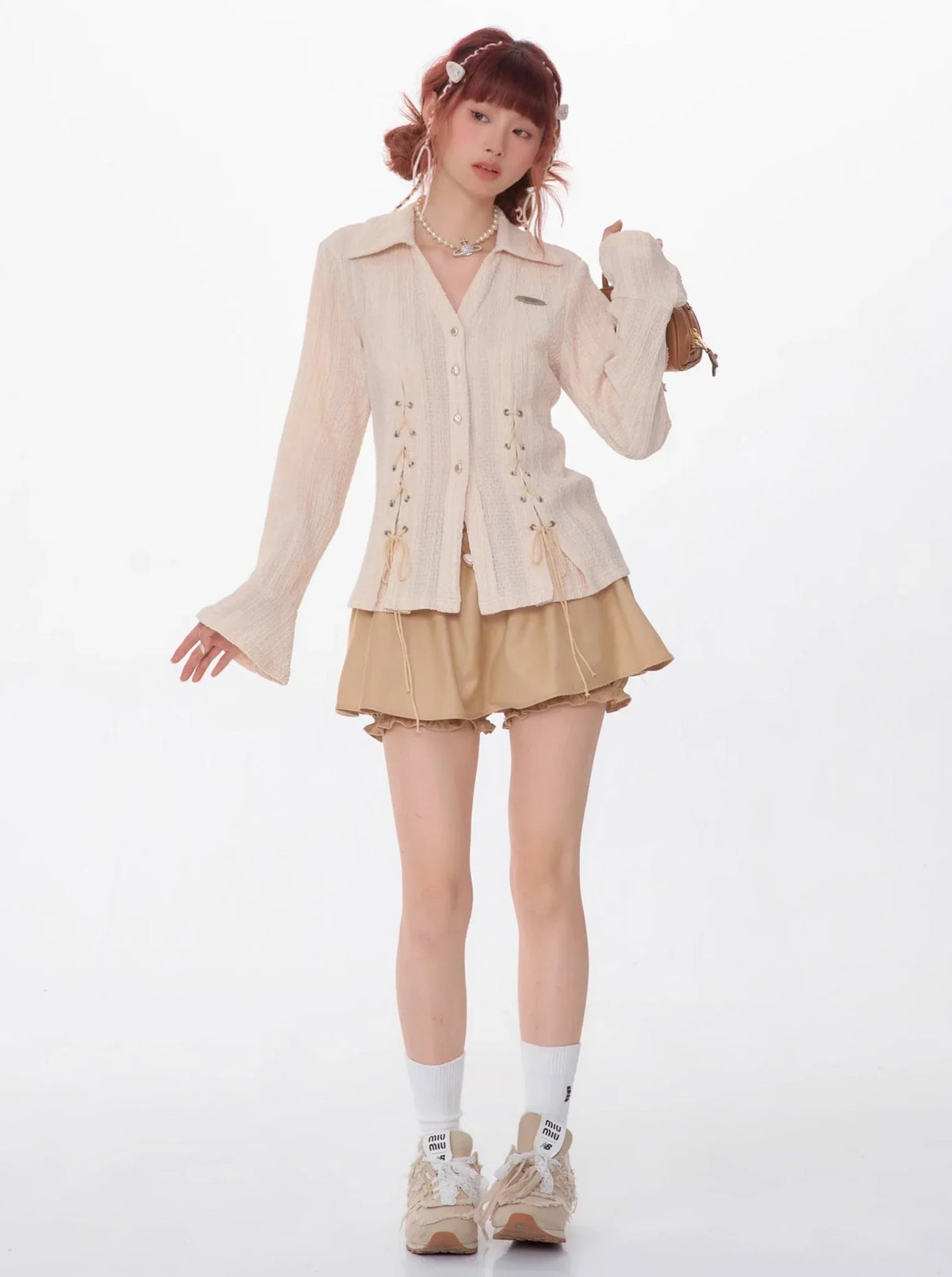 Texture Slim Tie Long Sleeve Shirt