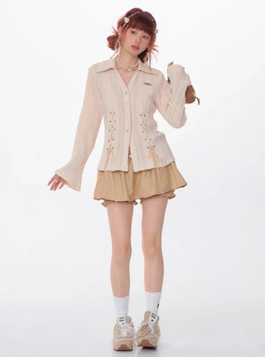 Texture Slim Tie Long Sleeve Shirt