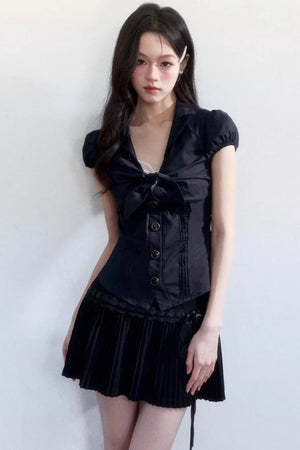 Textured Hollow-Out Tie-Up Blouse Set-Up