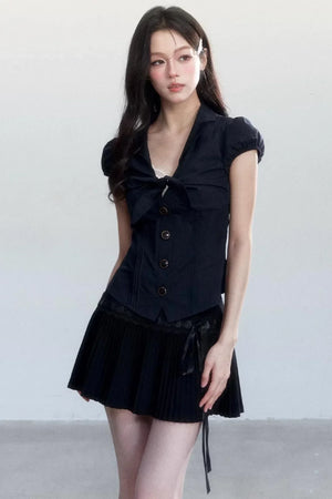 Textured Hollow-Out Tie-Up Blouse Set-Up
