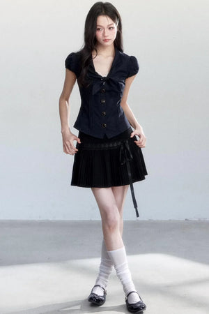 Textured Hollow-Out Tie-Up Blouse Set-Up