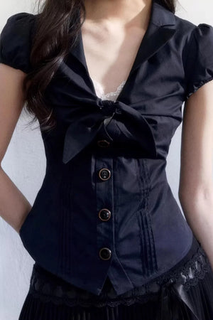 Textured Hollow-Out Tie-Up Blouse Set-Up