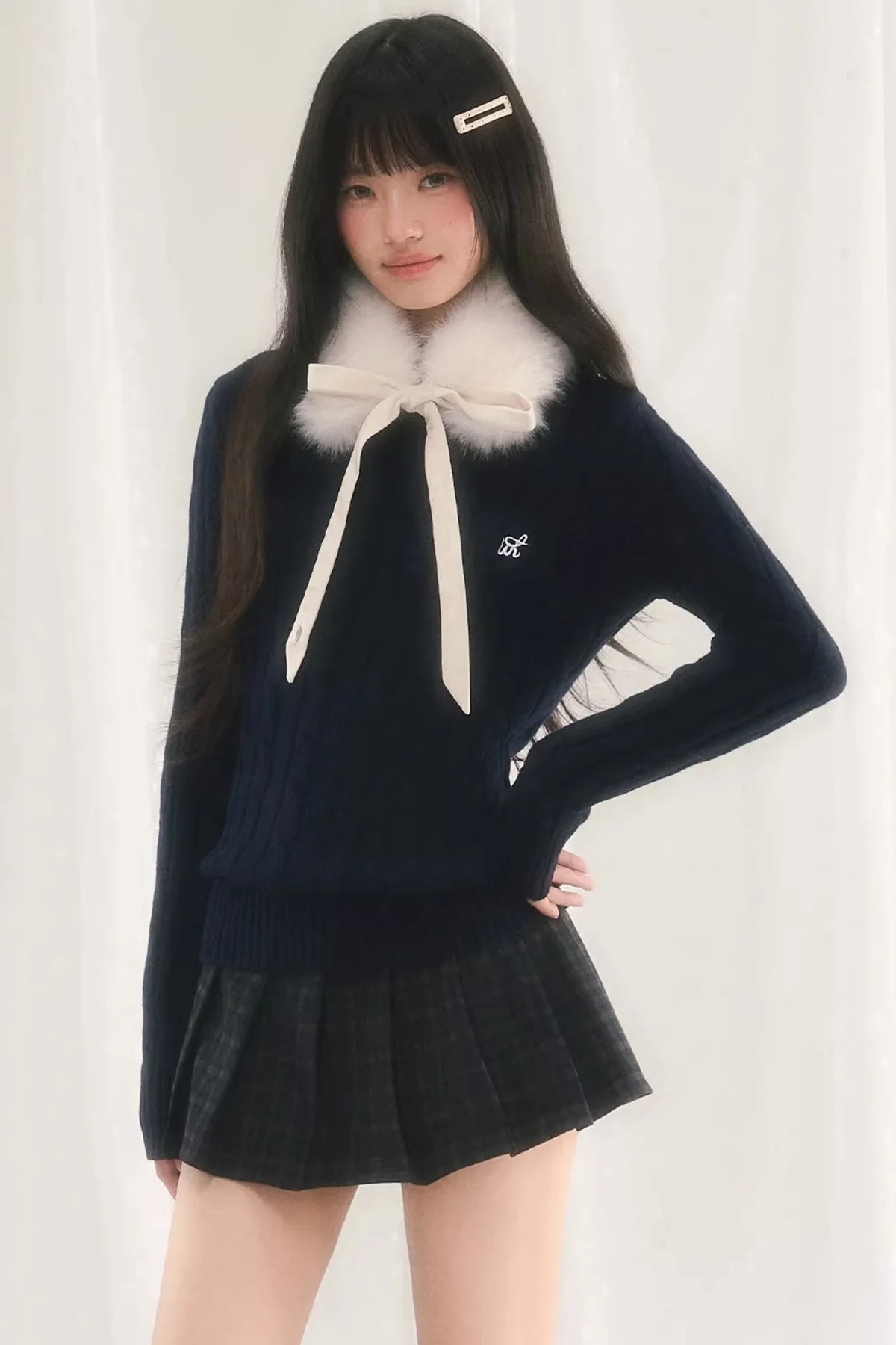 Textured Knit Sweater With Scarf Set