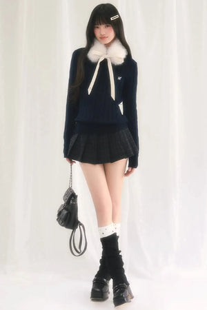 Textured Knit Sweater With Scarf Set