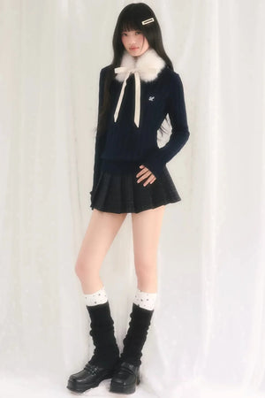 Textured Knit Sweater With Scarf Set
