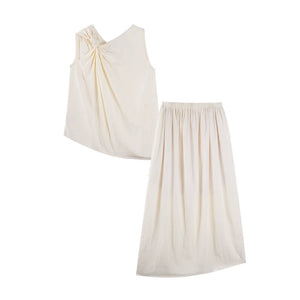 Textured Knot Vest & Skirt Set