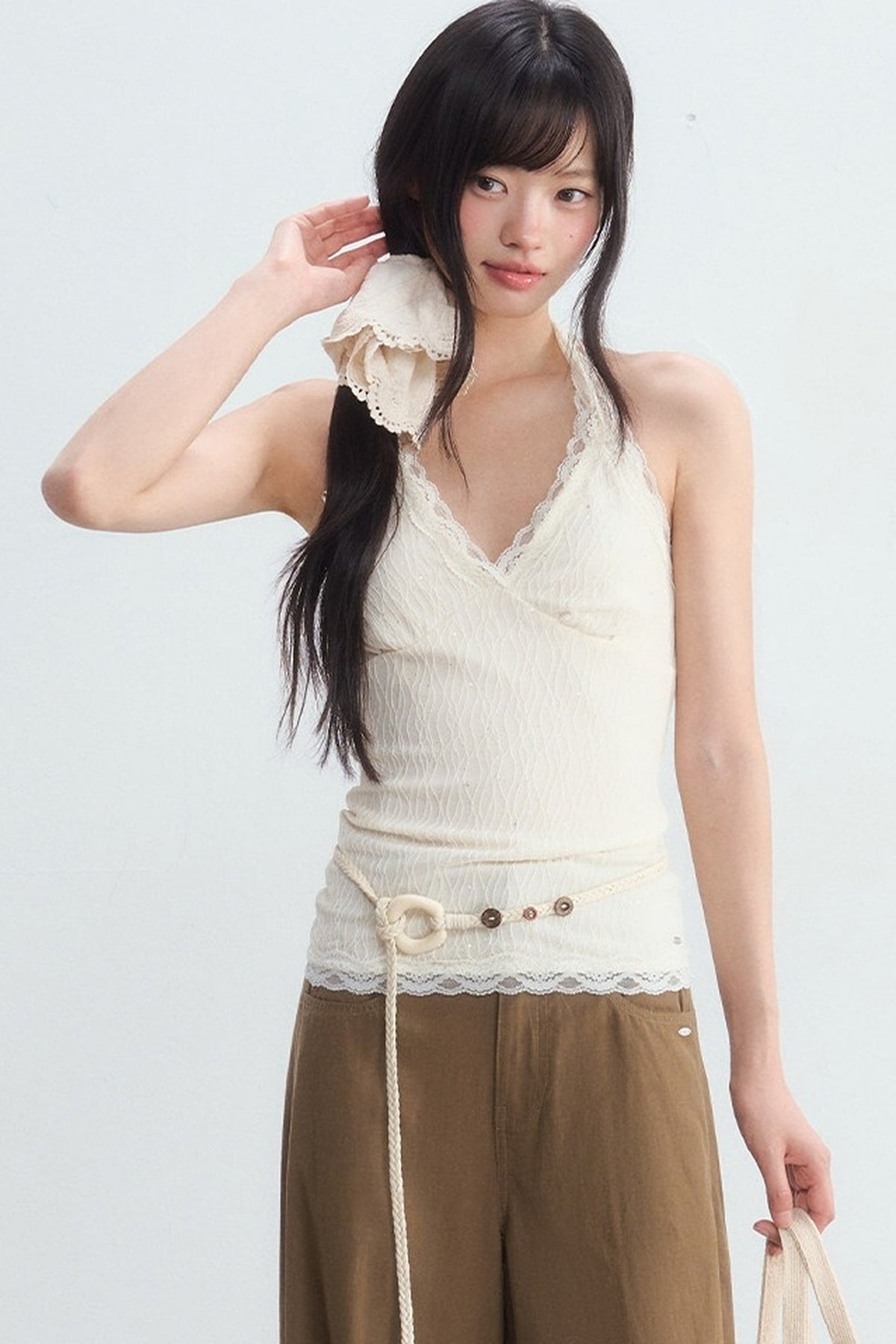 Textured Lace Halter Top And Trousers Set-Up
