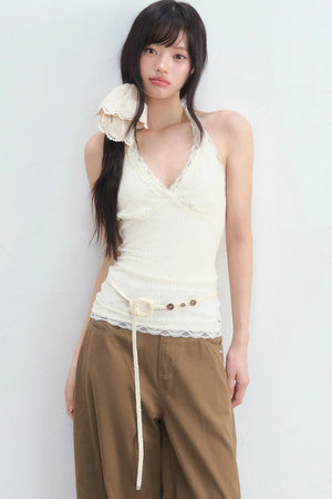 Textured Lace Halter Top And Trousers Set-Up