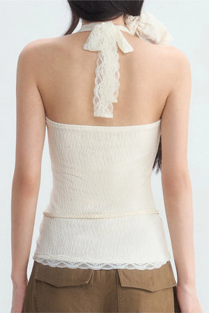 Textured Lace Halter Top And Trousers Set-Up