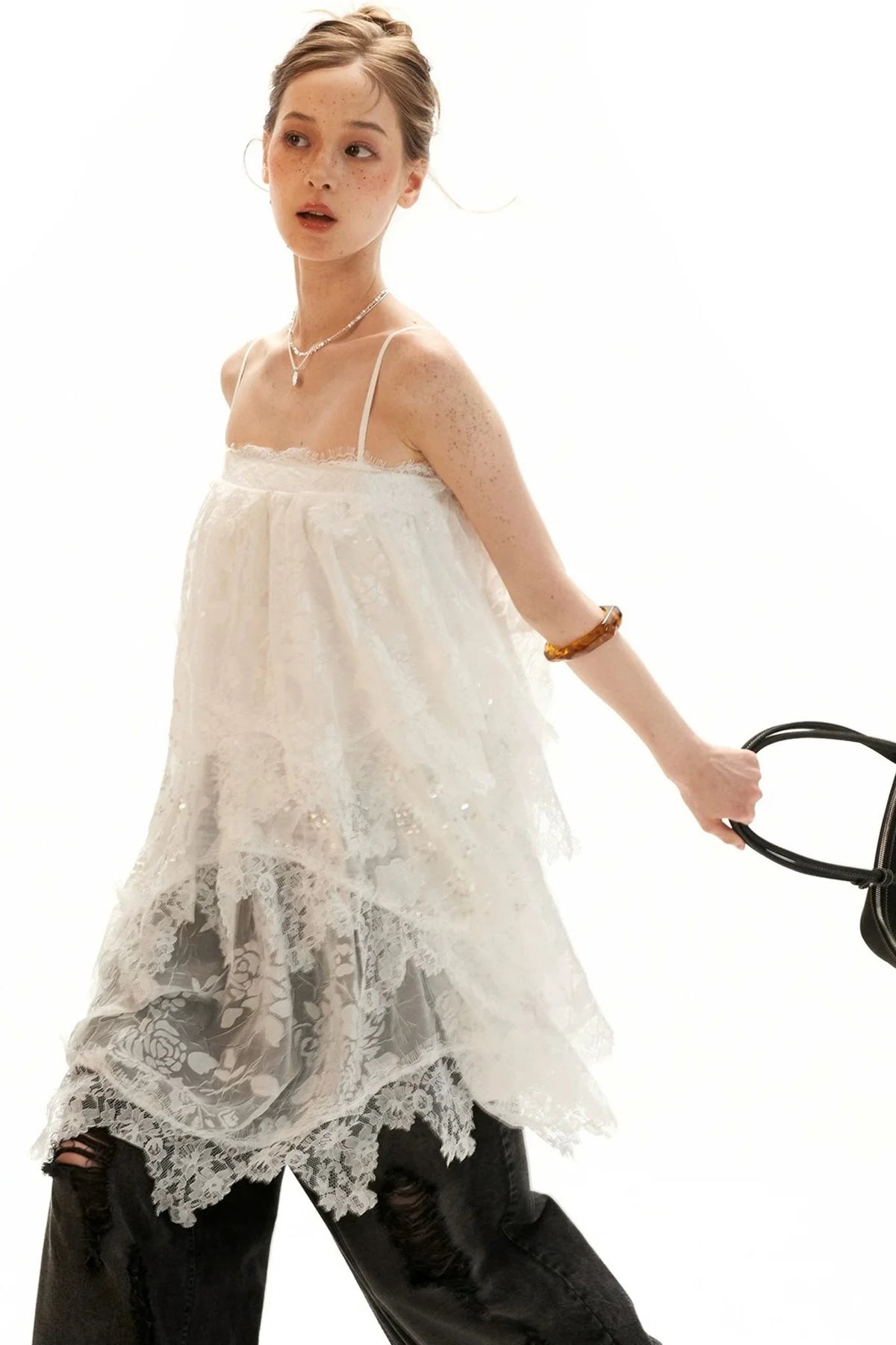 Textured Lace Suspender Dress