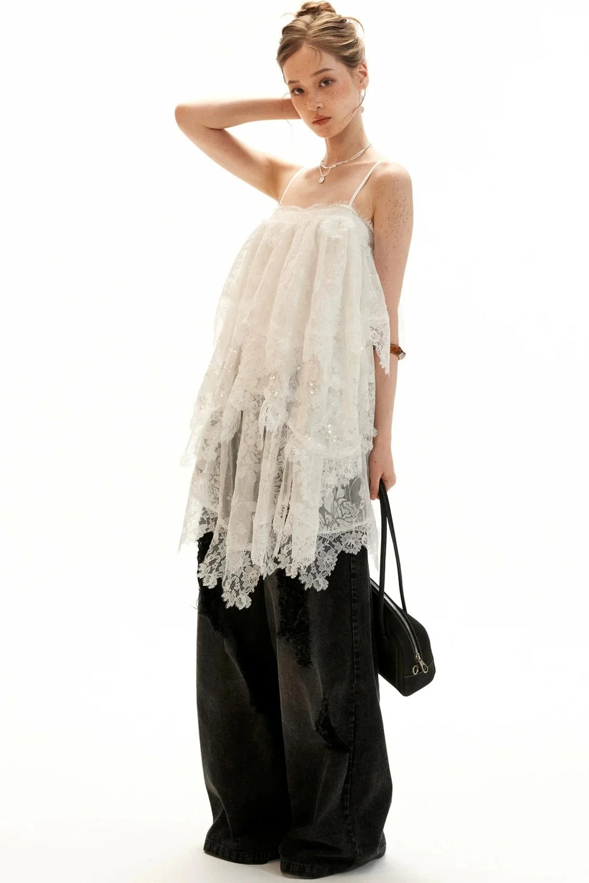 Textured Lace Suspender Dress