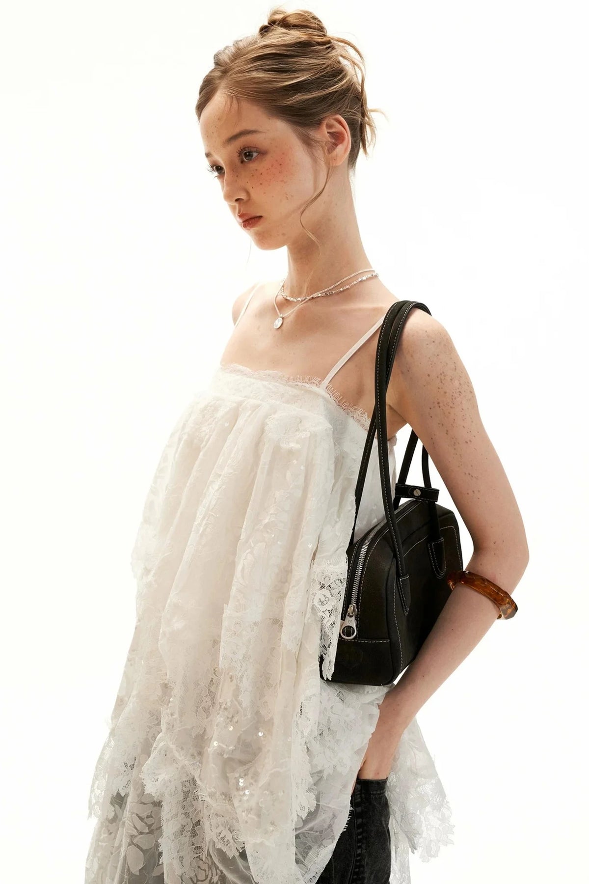 Textured Lace Suspender Dress