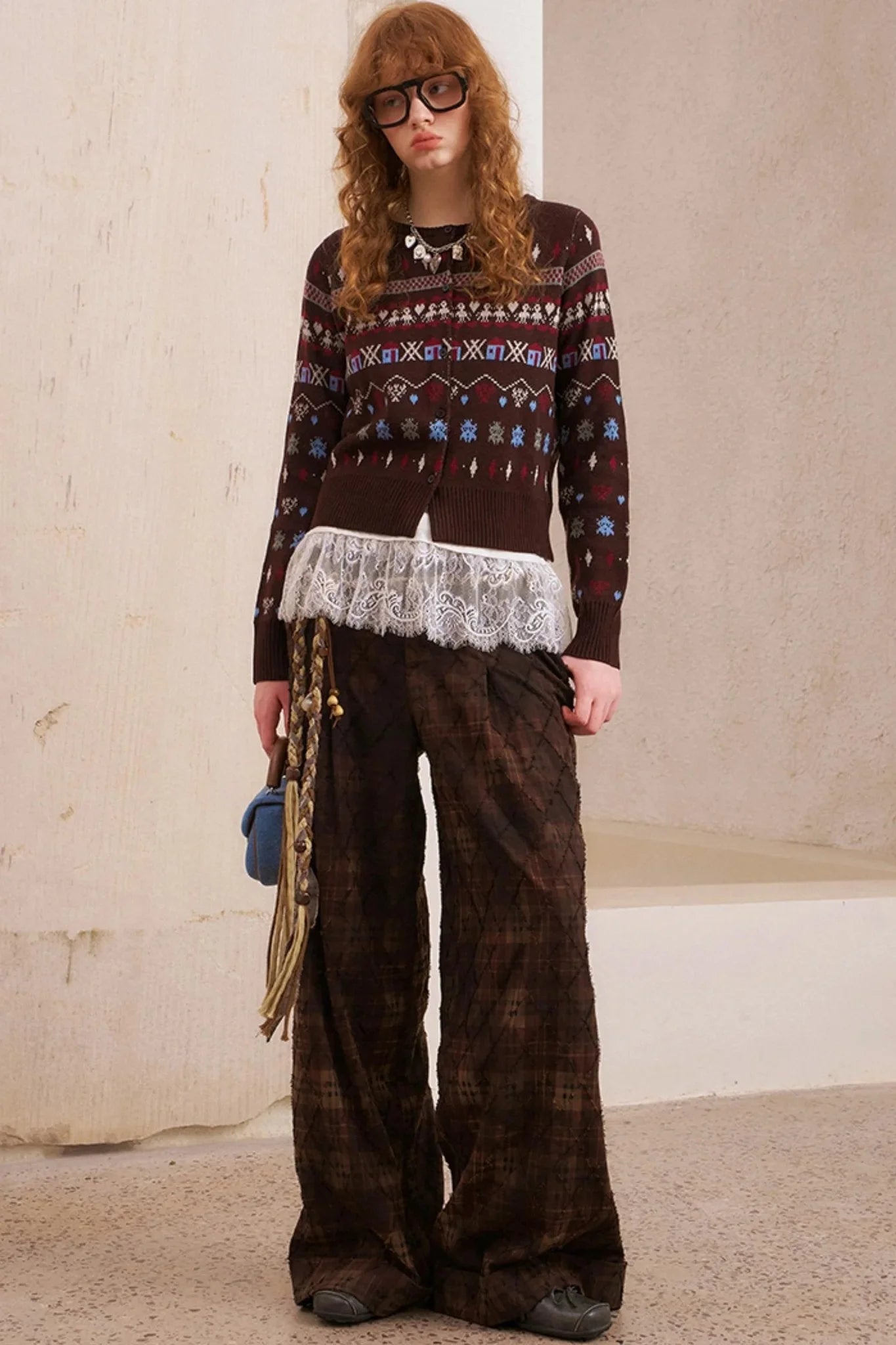Textured Plaid Boho Slacks