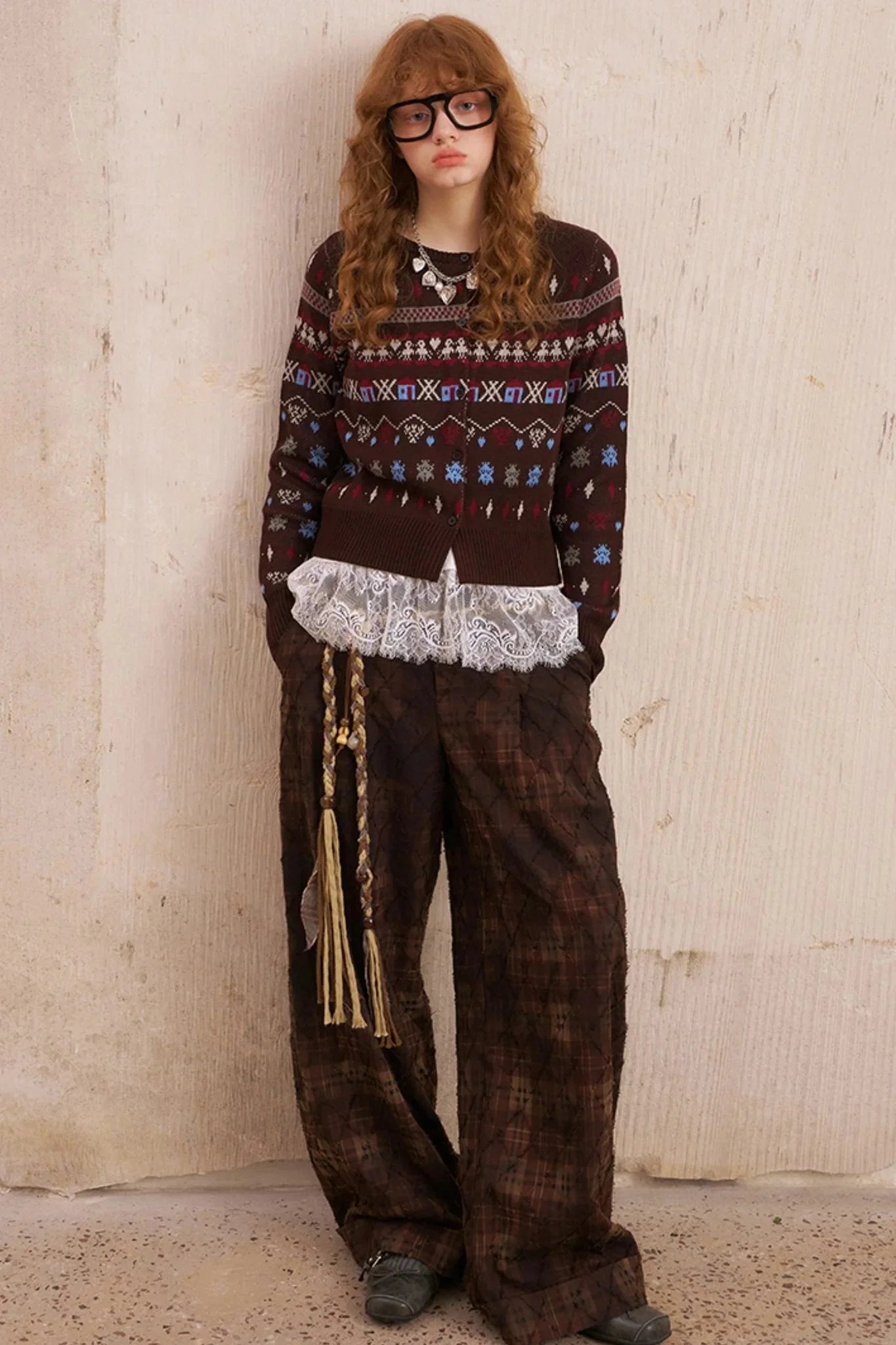 Textured Plaid Boho Slacks