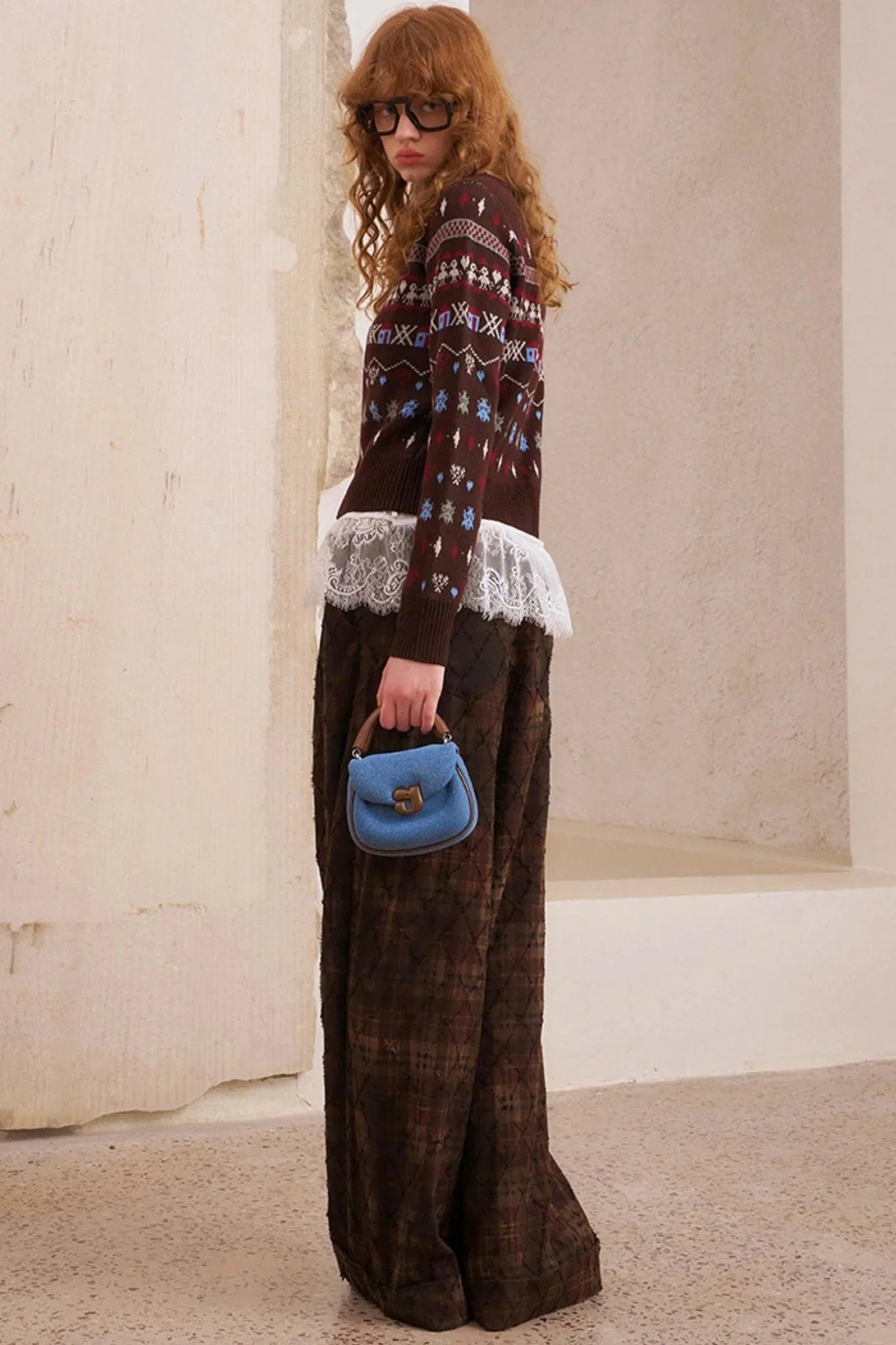 Textured Plaid Boho Slacks