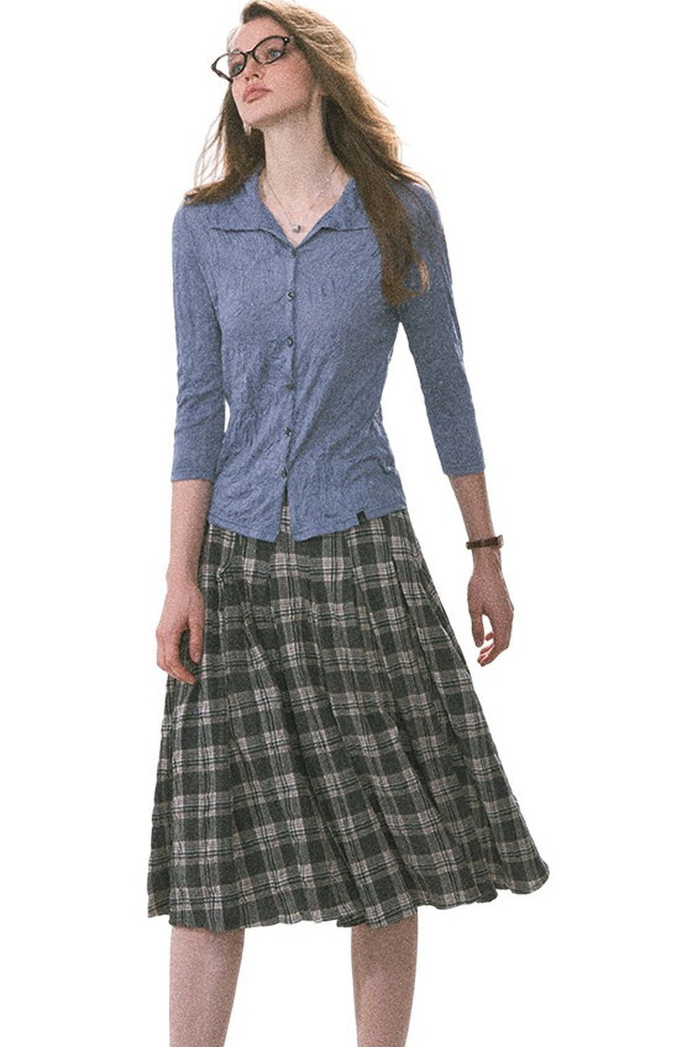 Textured Pleated Button Up Shirt