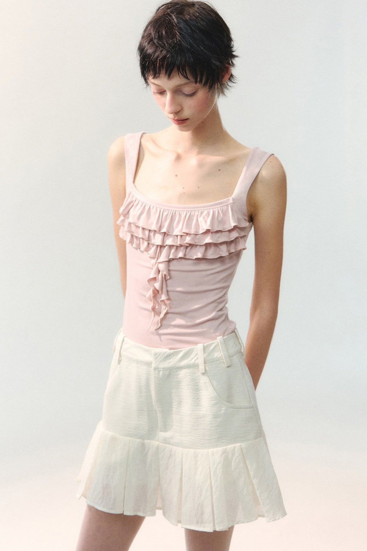 Textured Sheer Pleated Mini Skirt