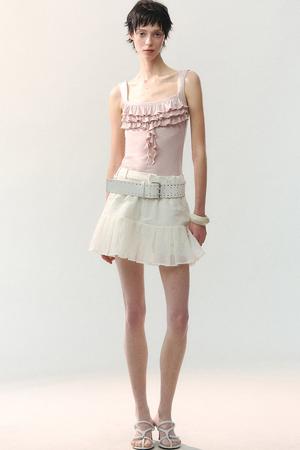 Textured Sheer Pleated Mini Skirt