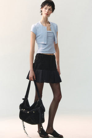 Textured Sheer Pleated Mini Skirt