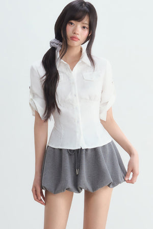 Textured White Double Pocket Shirt