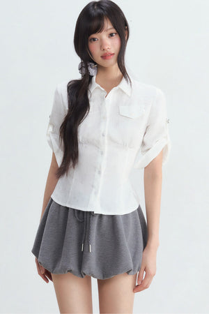 Textured White Double Pocket Shirt
