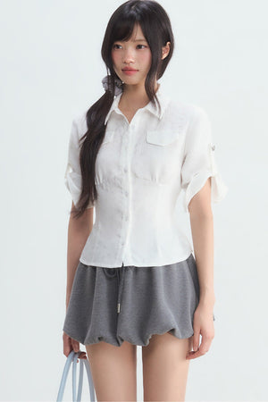 Textured White Double Pocket Shirt