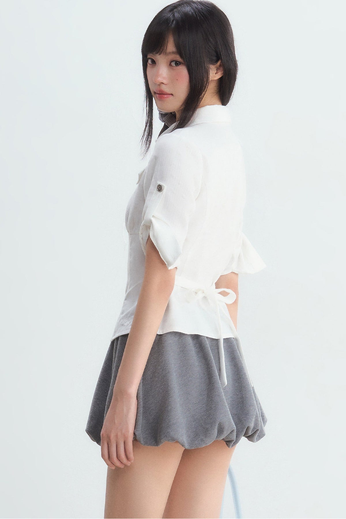 Textured White Double Pocket Shirt