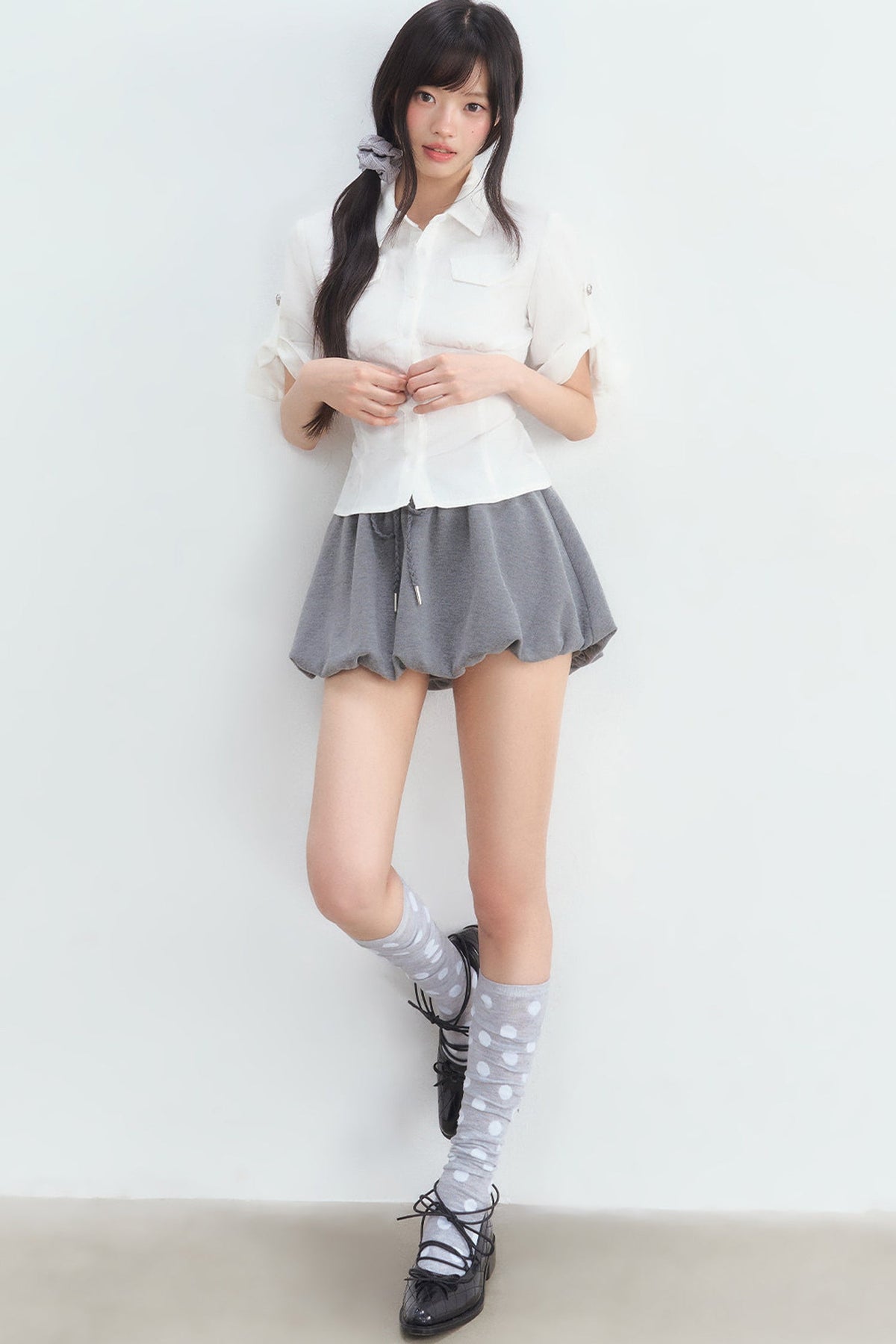 Textured White Double Pocket Shirt