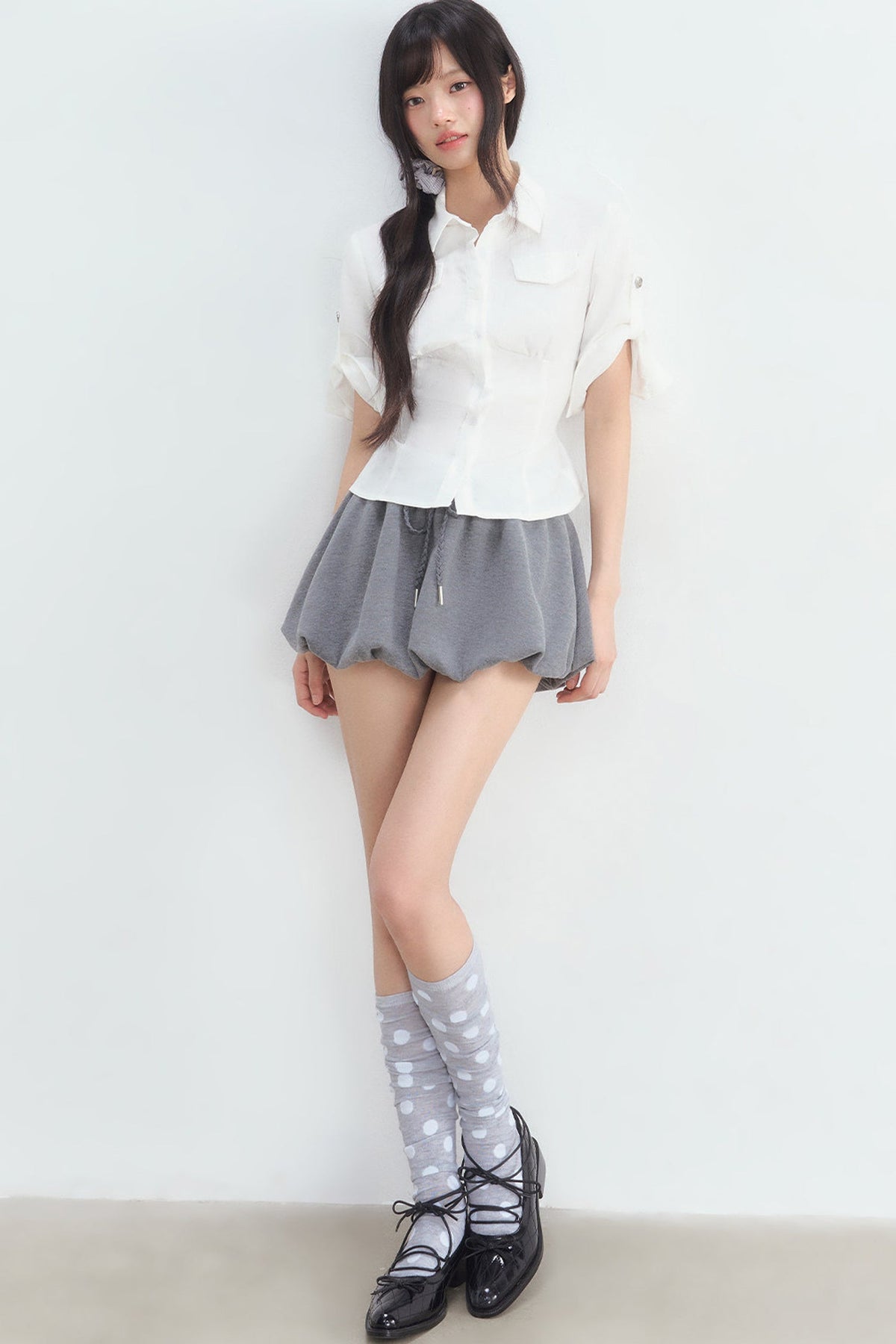 Textured White Double Pocket Shirt