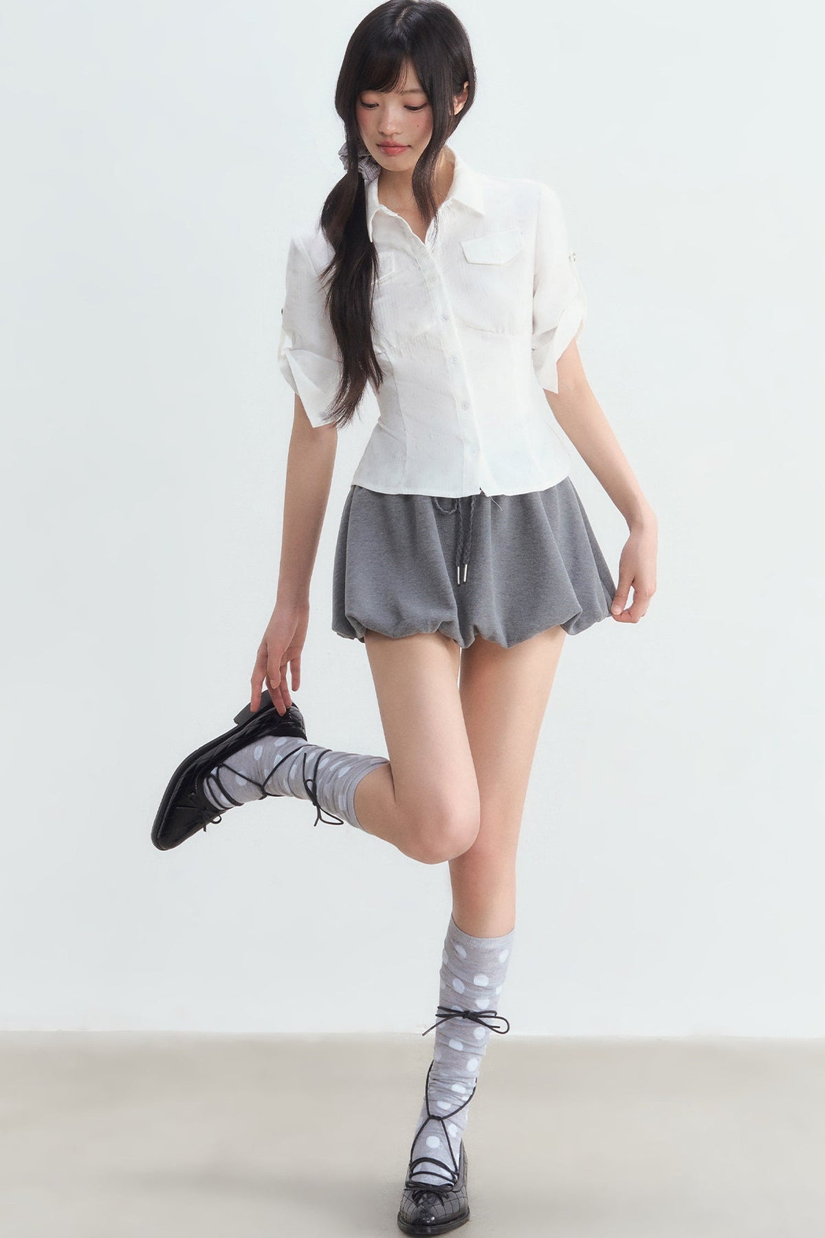 Textured White Double Pocket Shirt