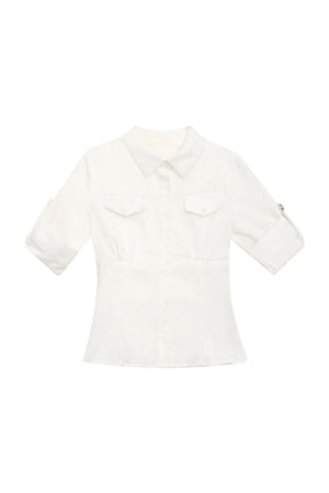 Textured White Double Pocket Shirt