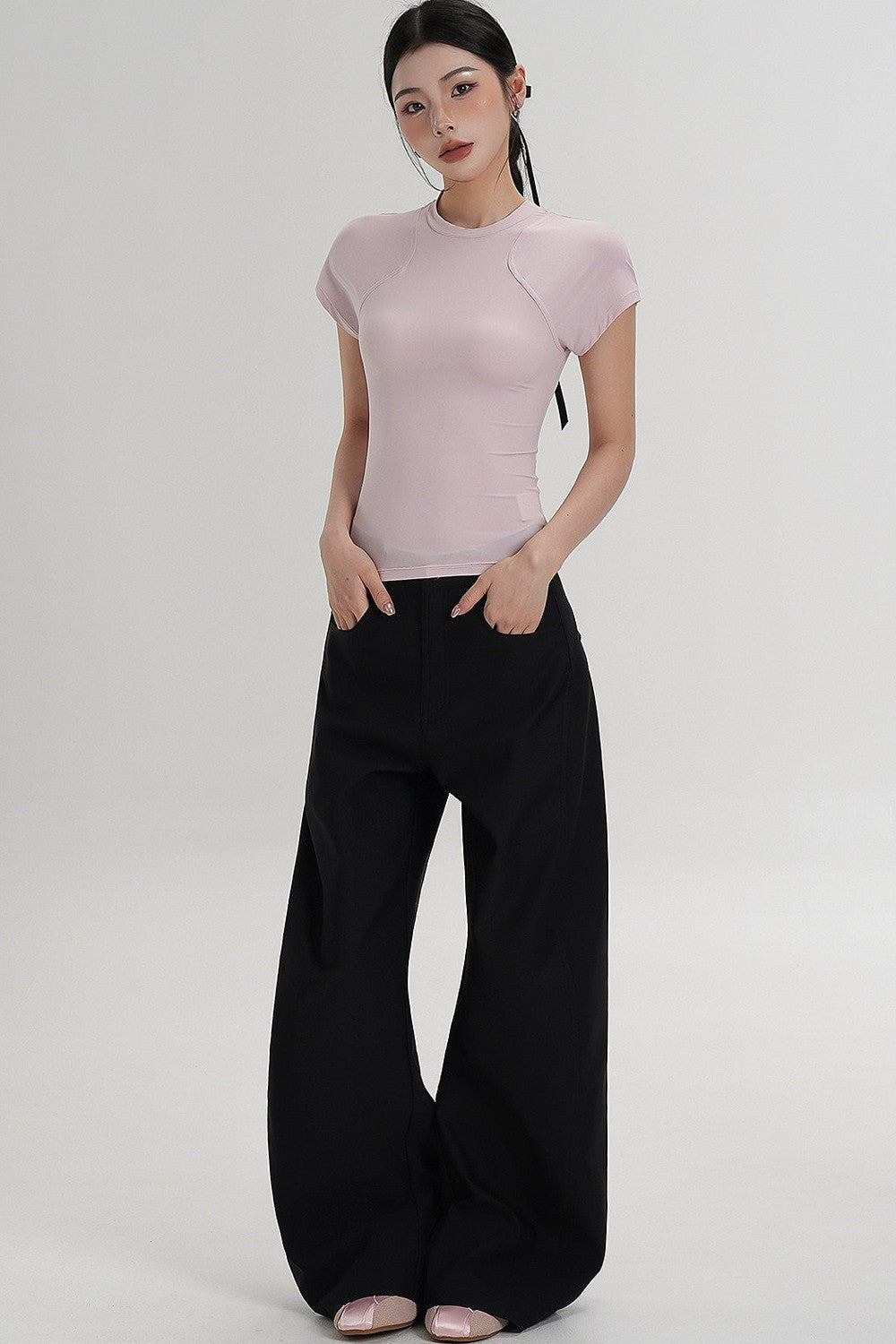 Textured Wide-Leg Scimitar Pants
