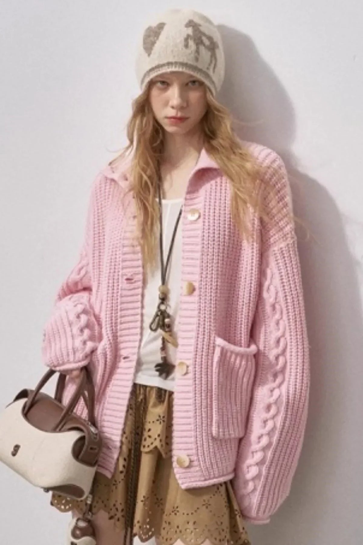 Thick Cable Knit Turtleneck Cardigan