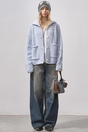 Thick Cable Knit Turtleneck Cardigan