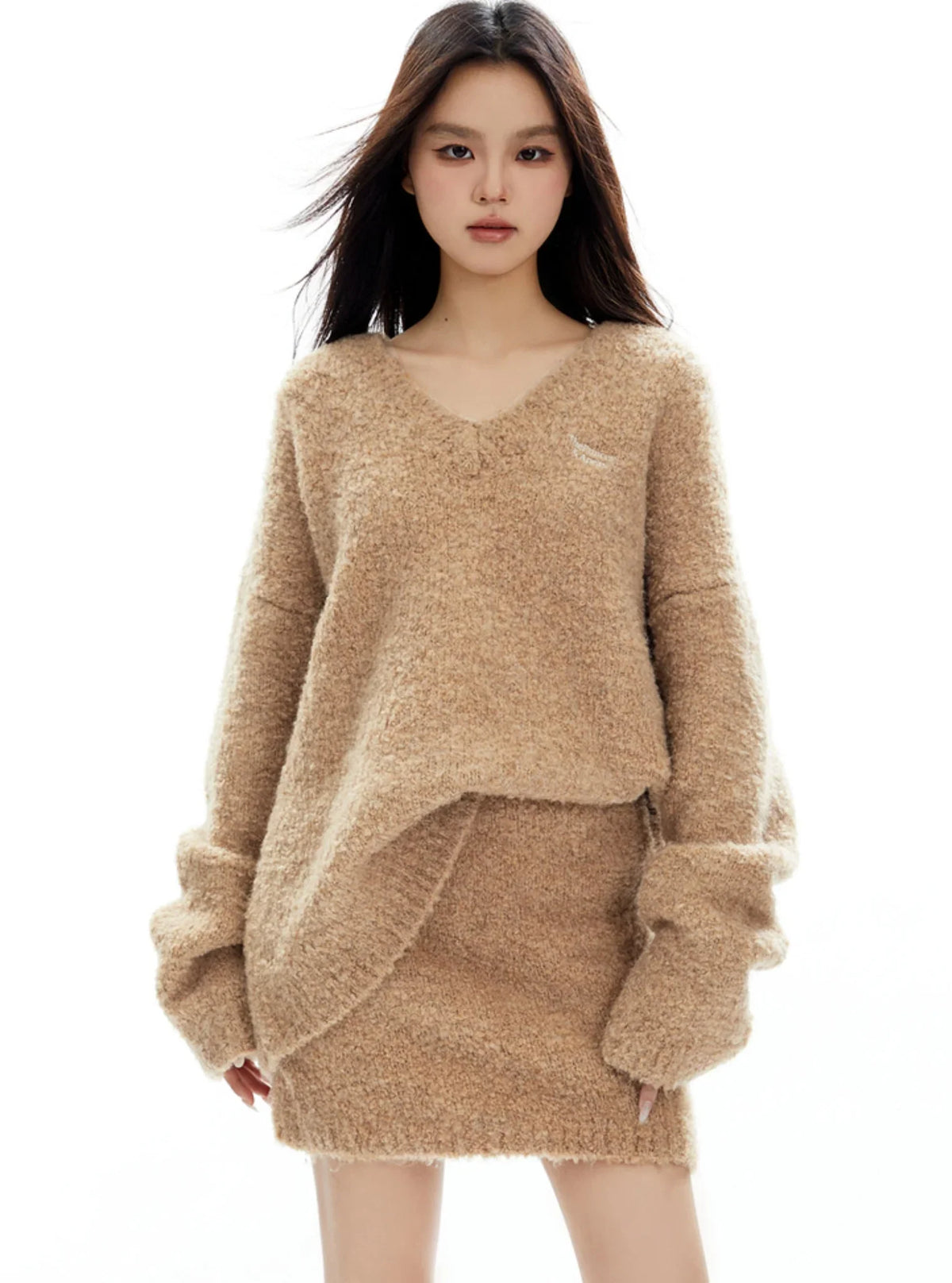 Thickened V-Neck Sweater And Slim Skirt Set