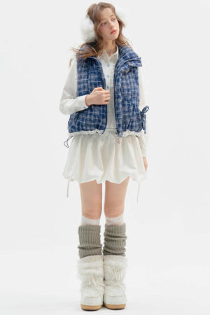 Thickened Velvet Blue Check Cotton Jacket