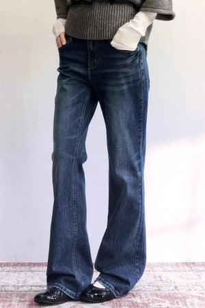 Thin Language Washed Denim Pants