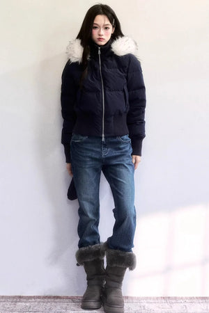 Thin Language Washed Denim Pants