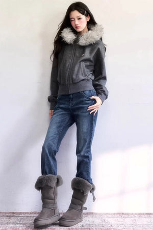 Thin Language Washed Denim Pants