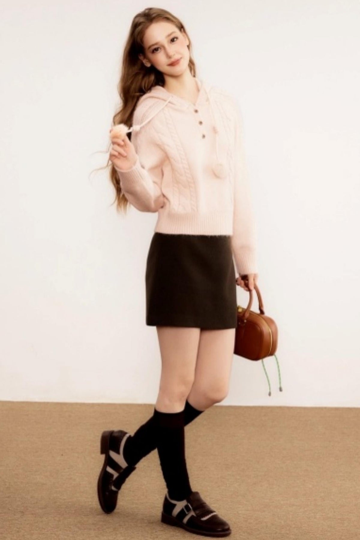 Three-Dimensional Cable Knit Hooded Sweater