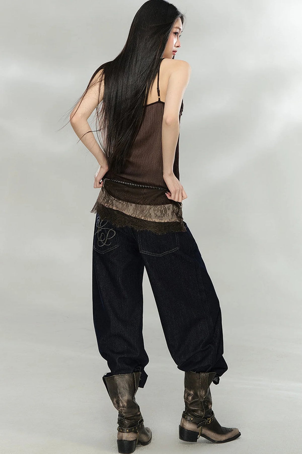 Three-Dimensional Embroidery Denim Pants
