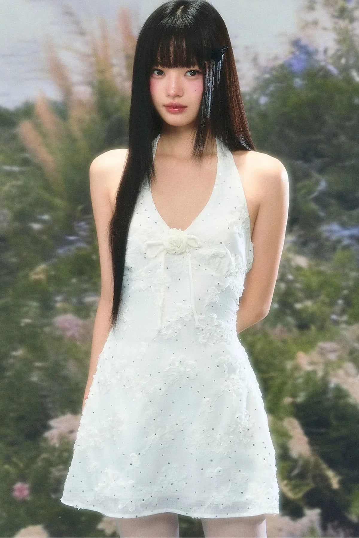 Three-Dimensional Floral Halter Dress Set-Up