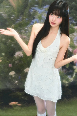 Three-Dimensional Floral Halter Dress Set-Up